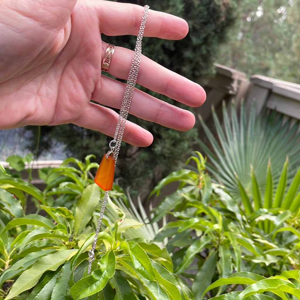 Vintage Sterling Silver Chain With Genuine Amber In Unique Shape